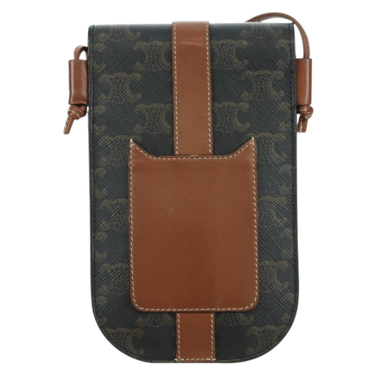 CELINE Macadam Canvas Shoulder Pouch PVC Black Auth YKZ1389M