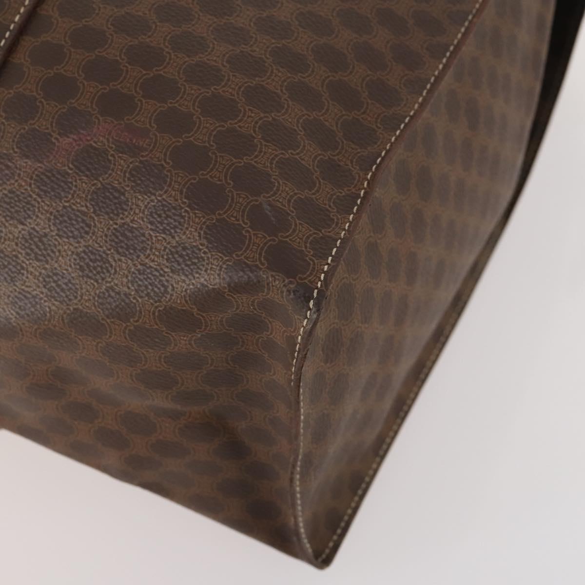 CELINE Macadam Canvas Tote Bag PVC Leather Brown Gold Auth YKZ139A