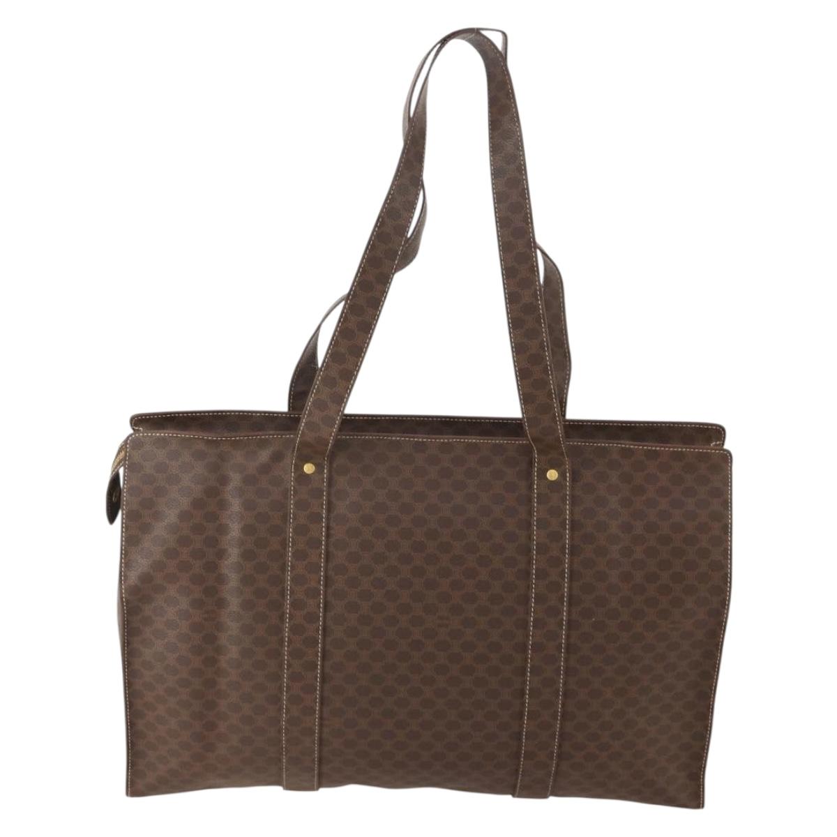 CELINE Macadam Canvas Tote Bag PVC Leather Brown Gold Auth YKZ139A