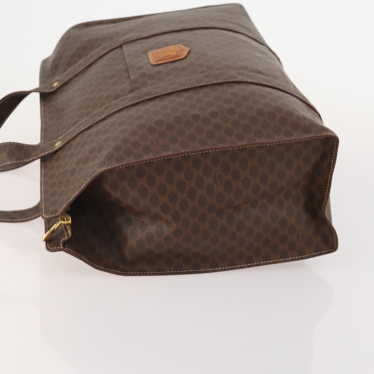 CELINE Macadam Canvas Tote Bag PVC Leather Brown Gold Auth YKZ139A
