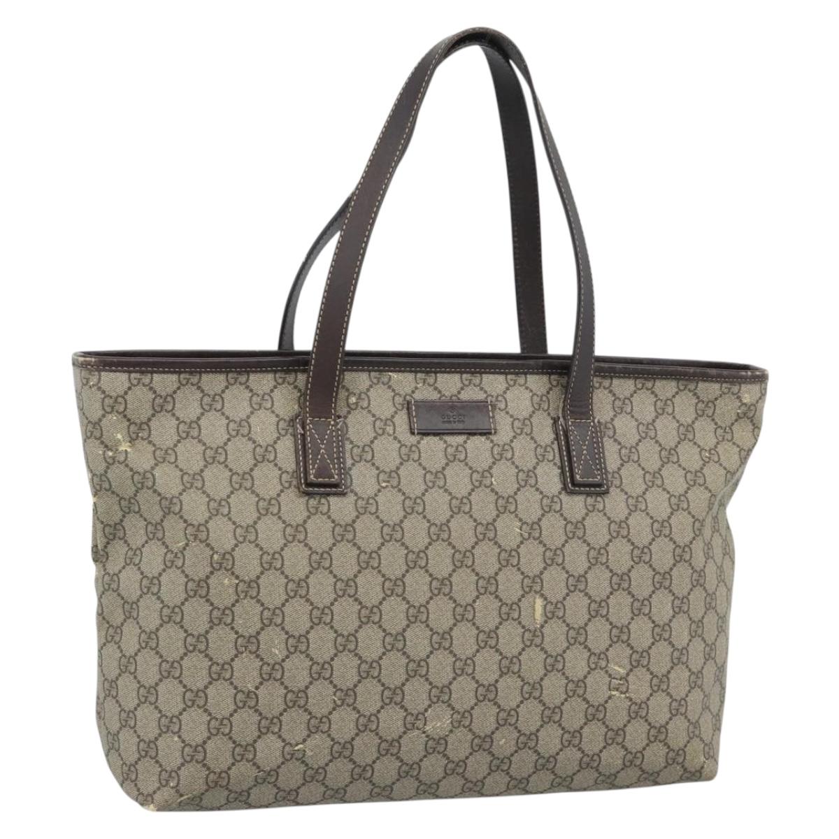 GUCCI GG Supreme Tote Bag PVC Beige Silver 211137 Auth YKZ140