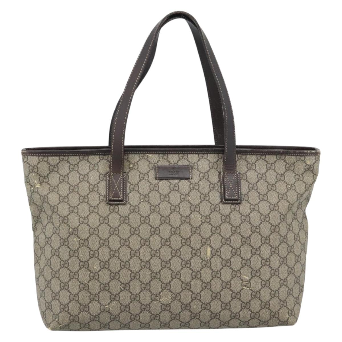 GUCCI GG Supreme Tote Bag PVC Beige Silver 211137 Auth YKZ140