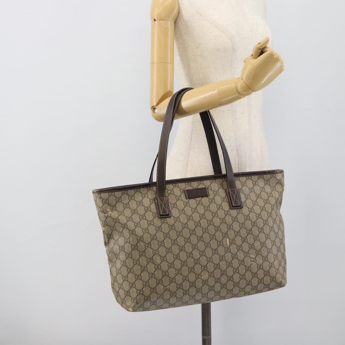 GUCCI GG Supreme Tote Bag PVC Beige Silver 211137 Auth YKZ140