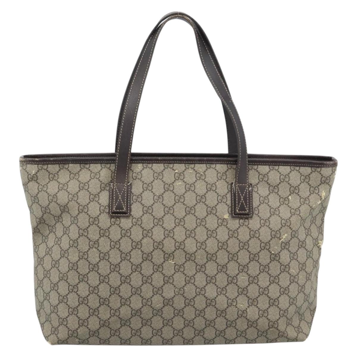 GUCCI GG Supreme Tote Bag PVC Beige Silver 211137 Auth YKZ140