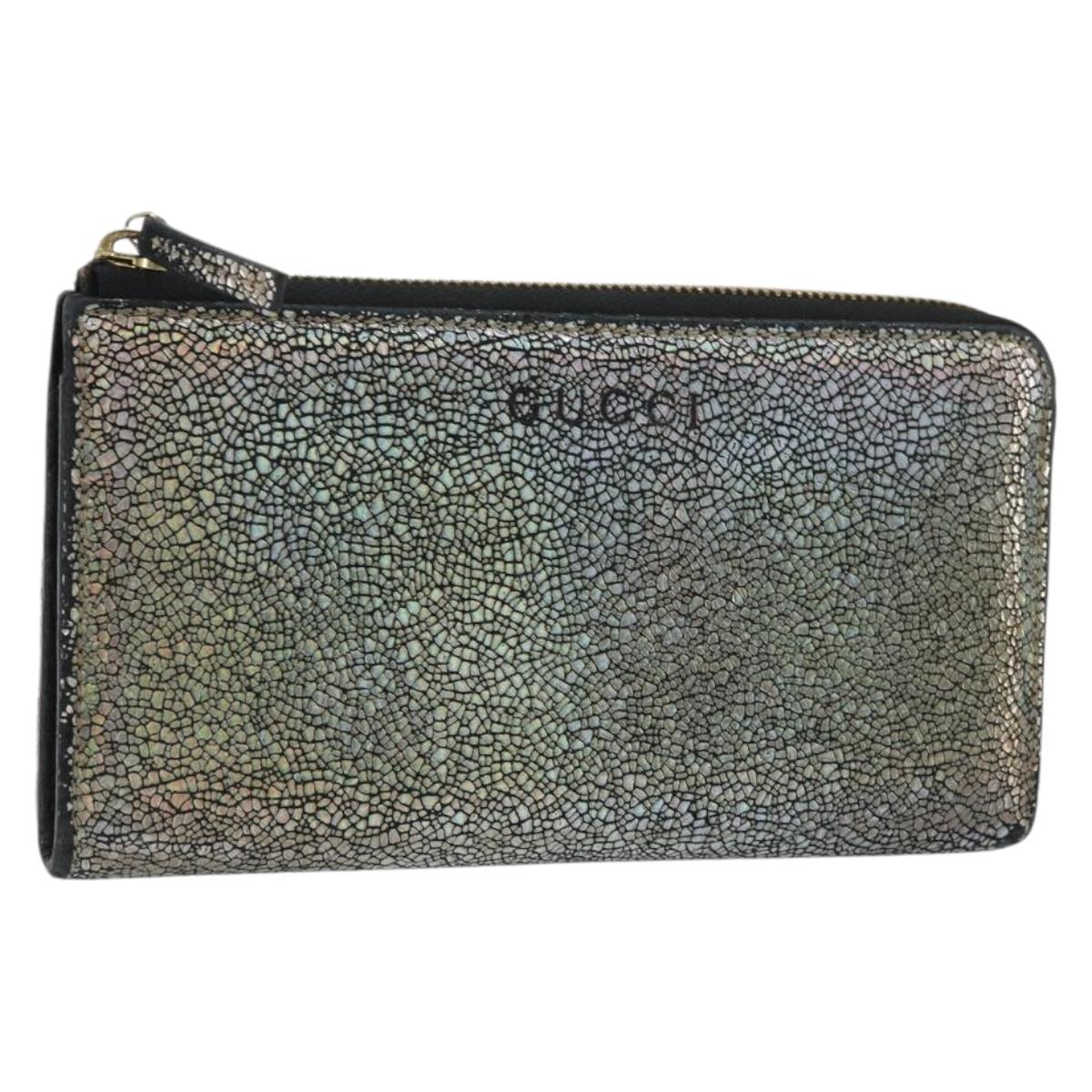 GUCCI Long Wallet Leather Outlet Silver 332747 Auth YKZ1403A