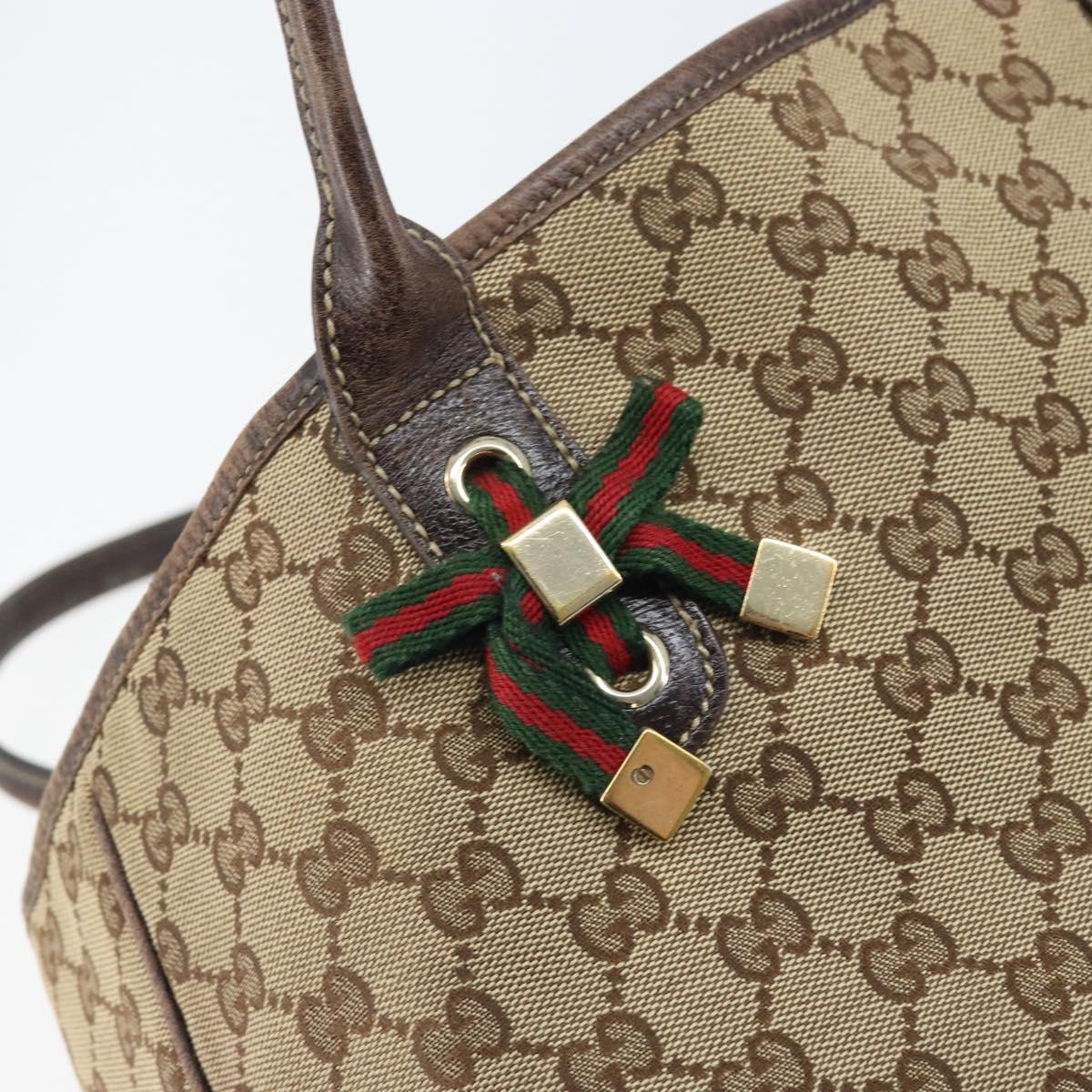 GUCCI GG Canvas Web Sherry Line Tote Bag Beige Gold 163805 Auth YKZ141