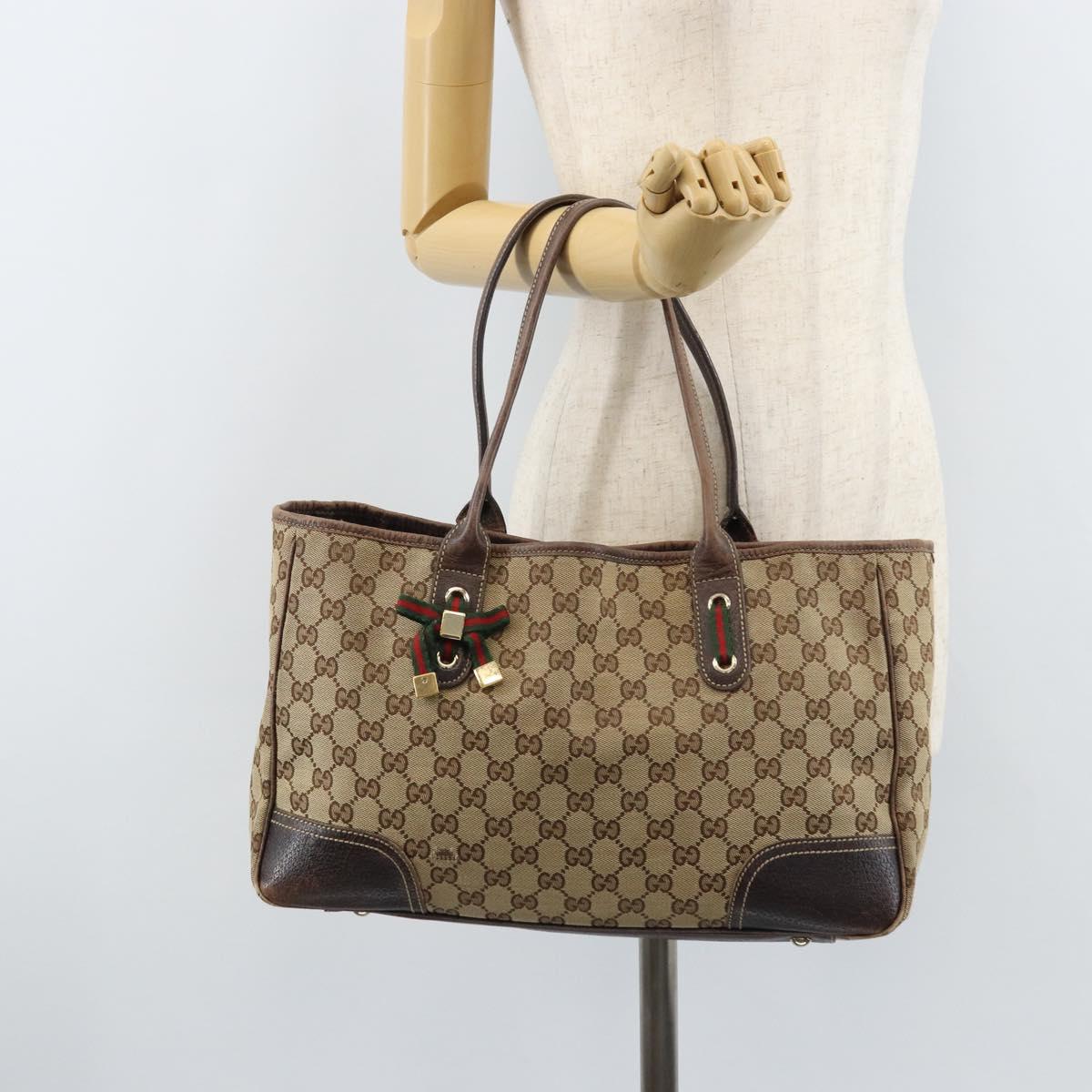 GUCCI GG Canvas Web Sherry Line Tote Bag Beige Gold 163805 Auth YKZ141