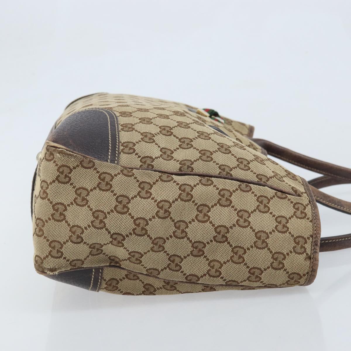 GUCCI GG Canvas Web Sherry Line Tote Bag Beige Gold 163805 Auth YKZ141