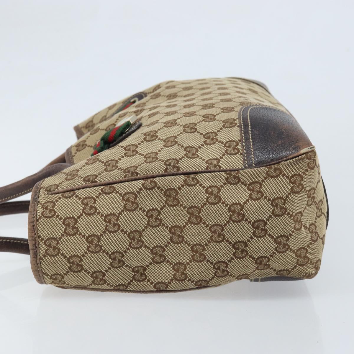 GUCCI GG Canvas Web Sherry Line Tote Bag Beige Gold 163805 Auth YKZ141