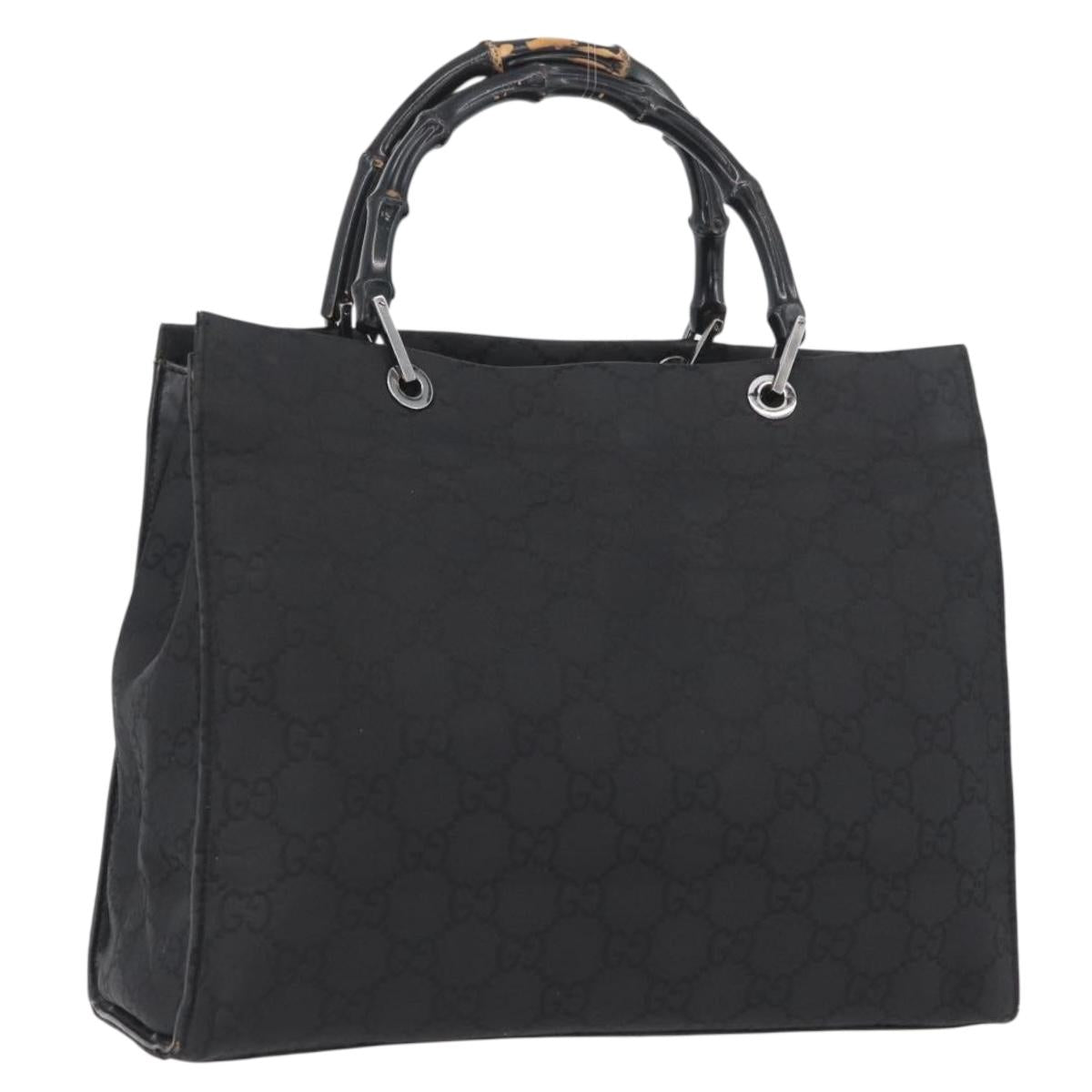 GUCCI GG Canvas Bamboo Tote Bag Nylon Black Silver 002 1010 Auth YKZ144