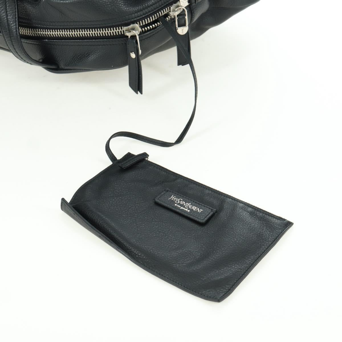 SAINT LAURENT Hand Bag Leather Black Silver Auth YKZ145A