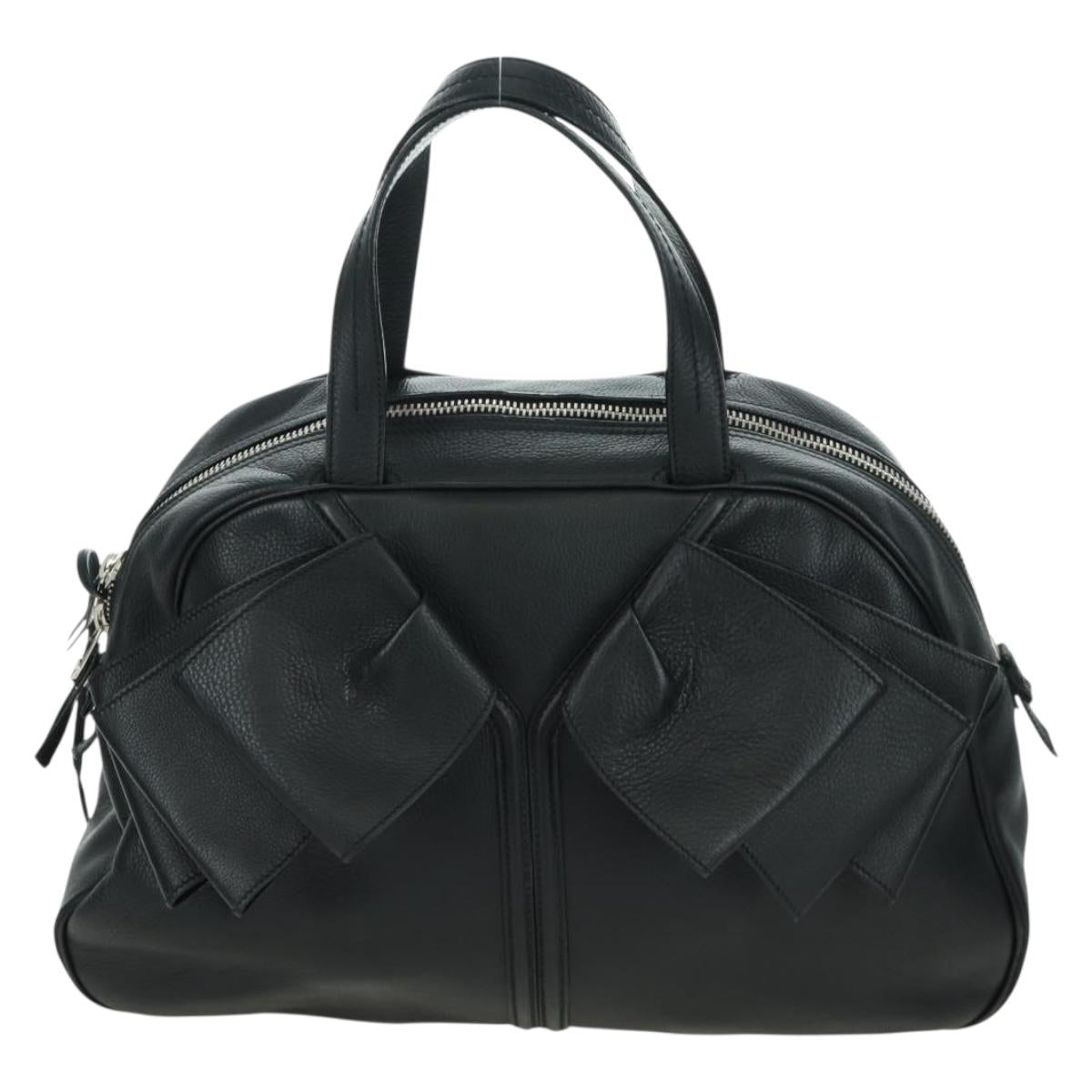 SAINT LAURENT Hand Bag Leather Black Silver Auth YKZ145A