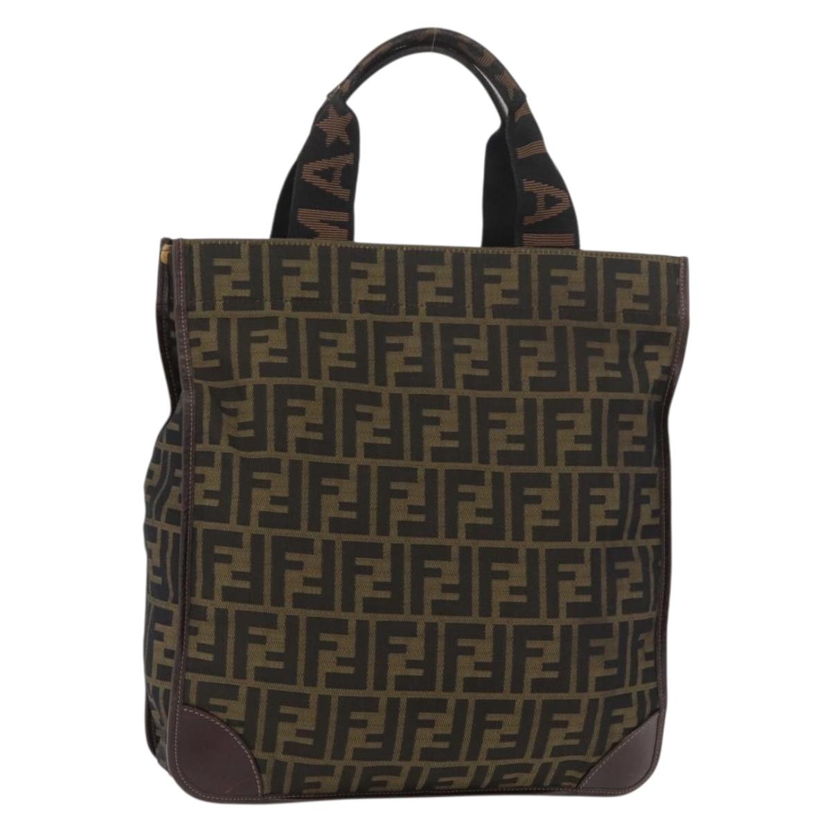 FENDI Zucca Canvas Hand Bag Brown Black Auth YKZ1462