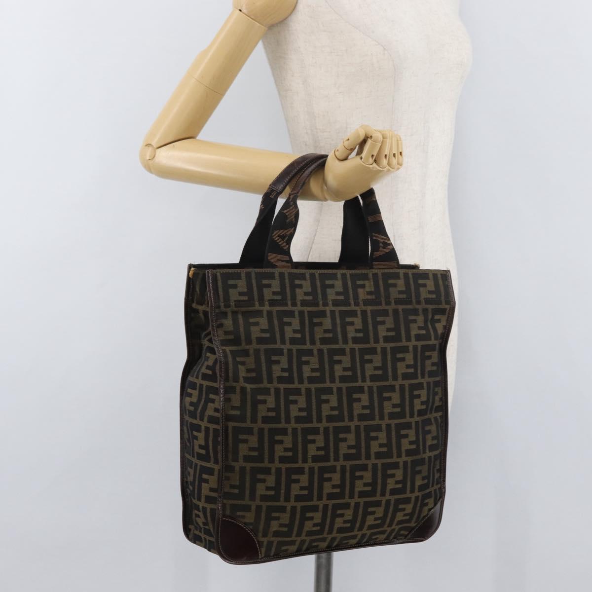 FENDI Zucca Canvas Hand Bag Brown Black Auth YKZ1462