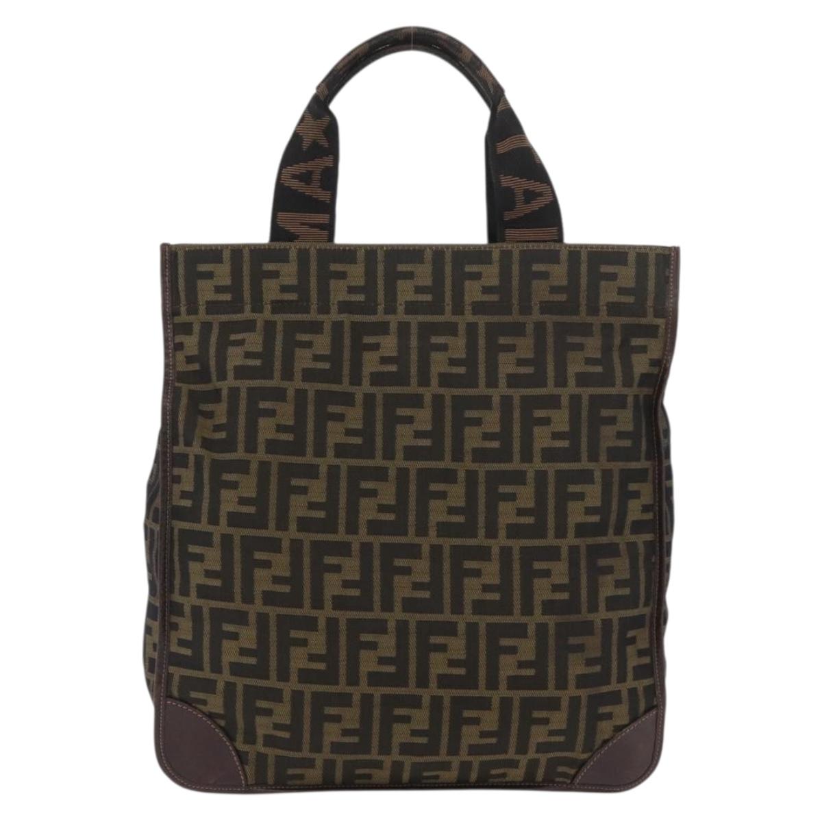 FENDI Zucca Canvas Hand Bag Brown Black Auth YKZ1462