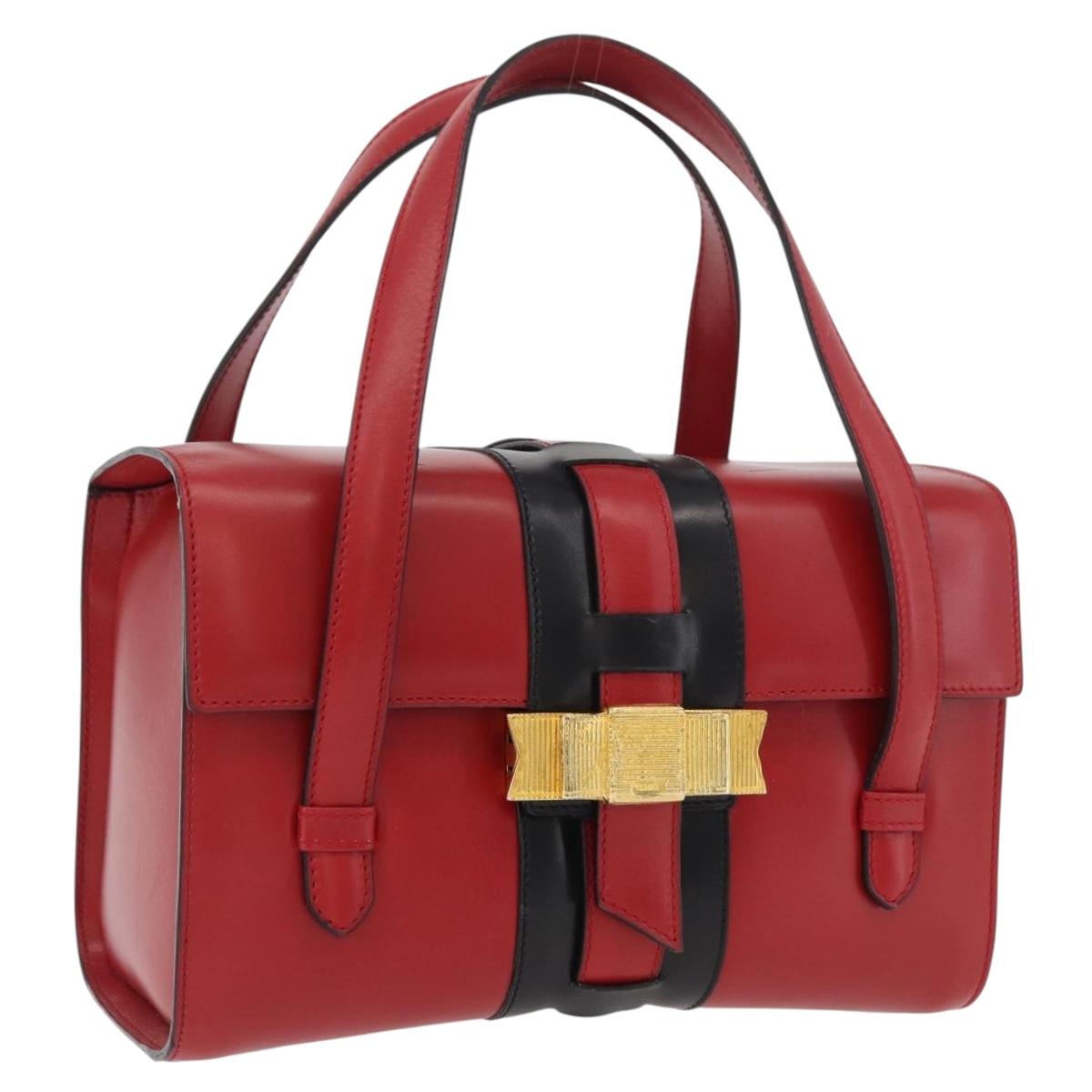 CELINE Hand Bag Leather Red Gold Auth YKZ1471A