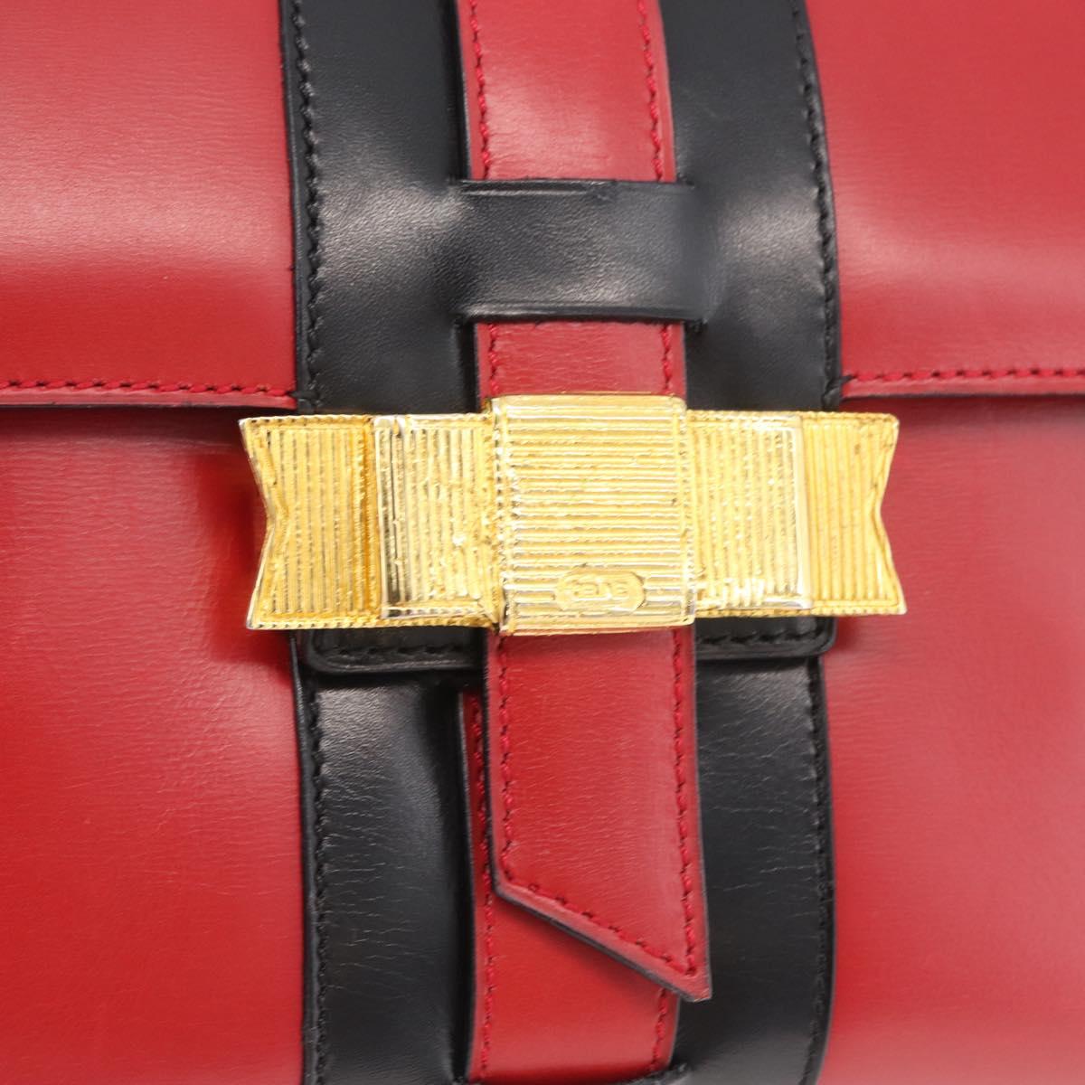 CELINE Hand Bag Leather Red Gold Auth YKZ1471A