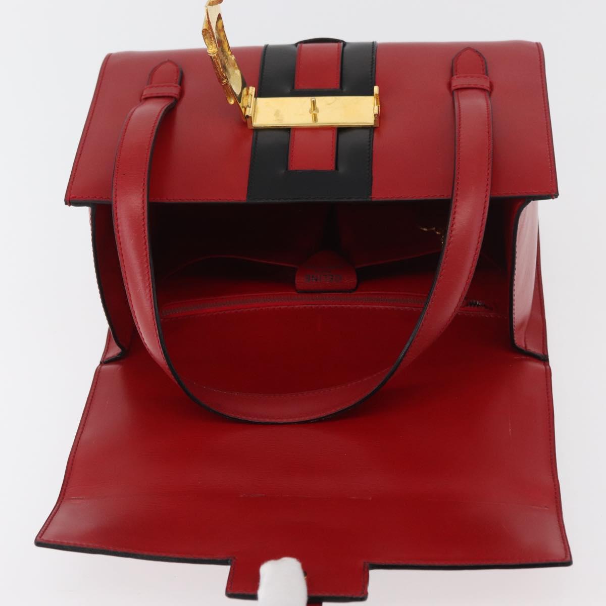 CELINE Hand Bag Leather Red Gold Auth YKZ1471A