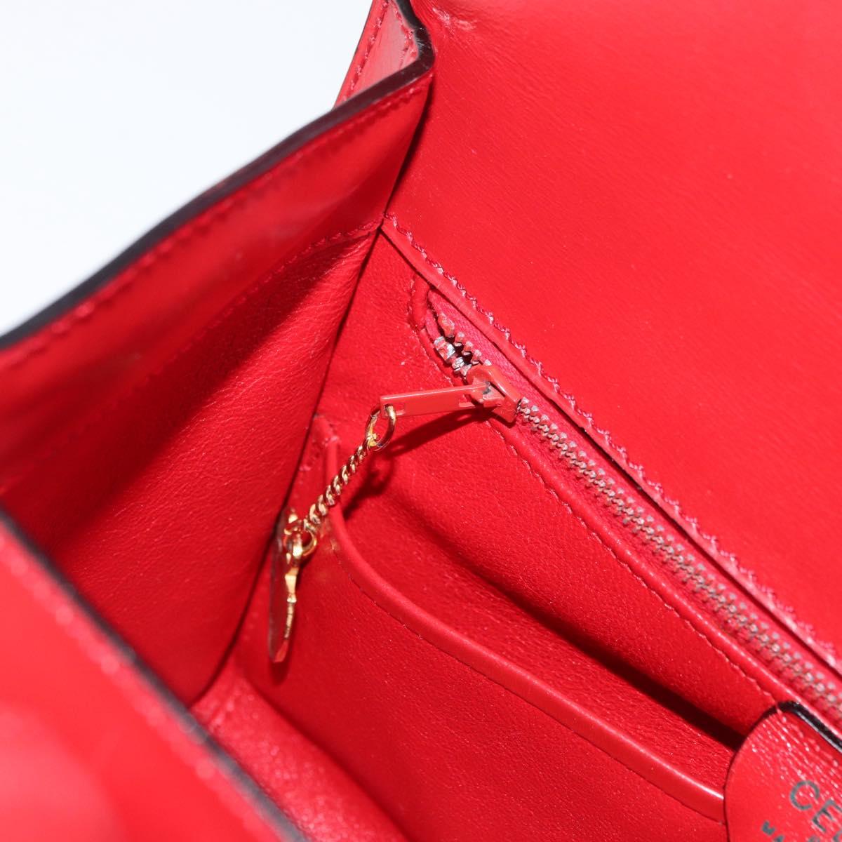 CELINE Hand Bag Leather Red Gold Auth YKZ1471A