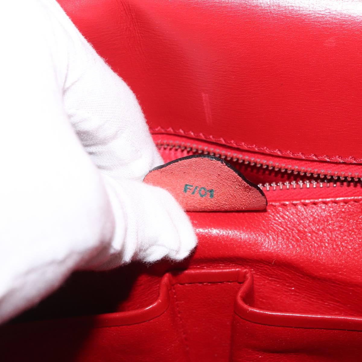 CELINE Hand Bag Leather Red Gold Auth YKZ1471A