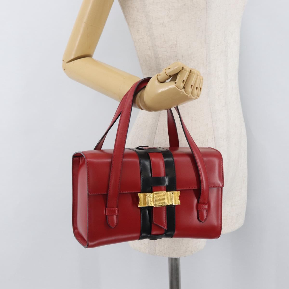 CELINE Hand Bag Leather Red Gold Auth YKZ1471A