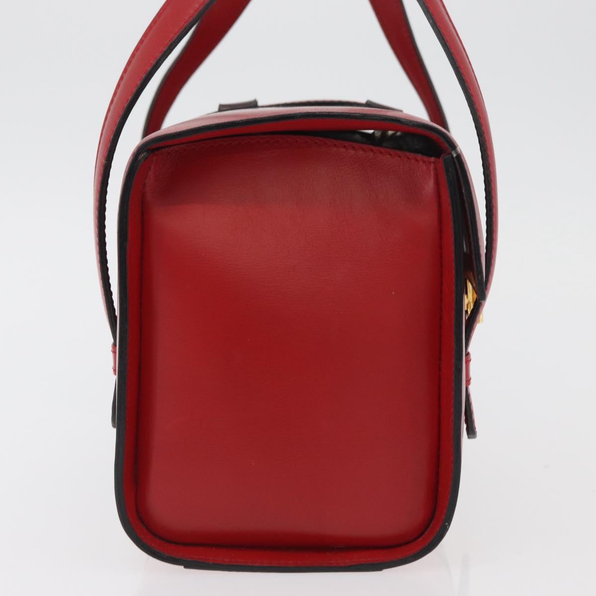 CELINE Hand Bag Leather Red Gold Auth YKZ1471A