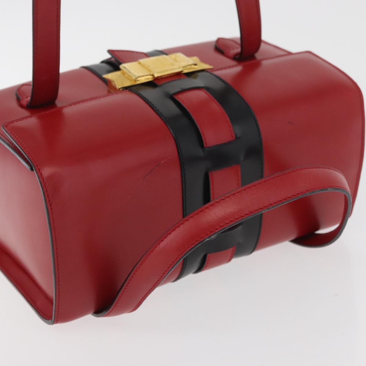 CELINE Hand Bag Leather Red Gold Auth YKZ1471A