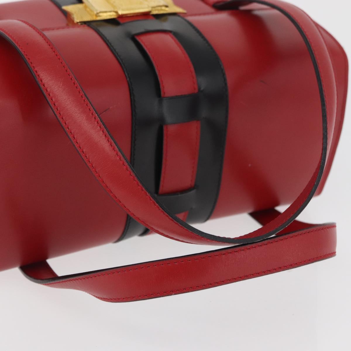 CELINE Hand Bag Leather Red Gold Auth YKZ1471A