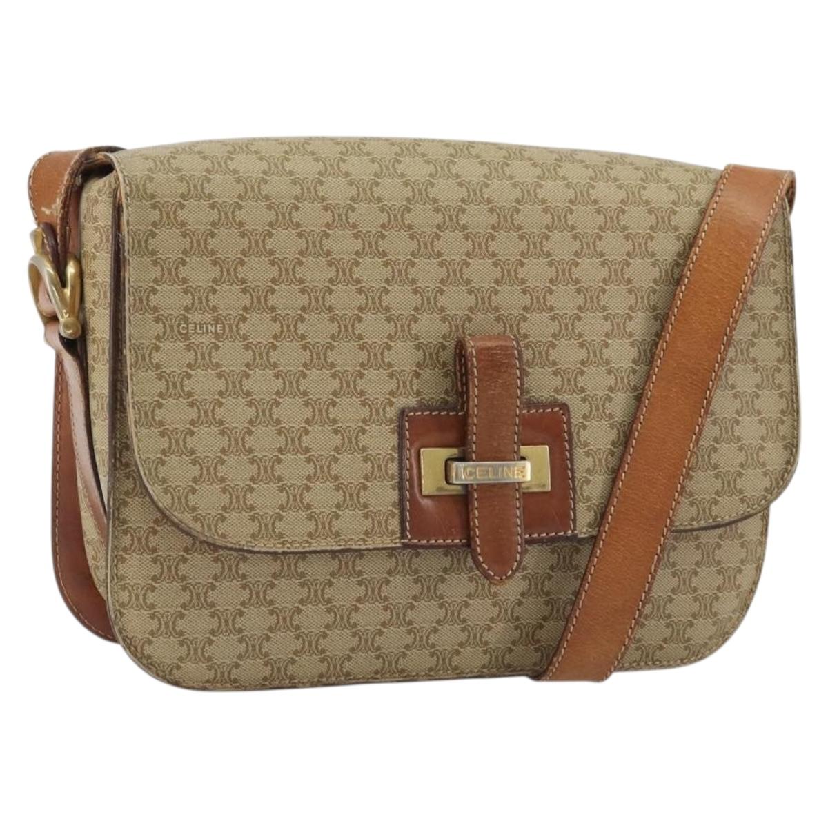 CELINE Macadam Canvas Shoulder Bag PVC Beige Gold Auth YKZ1474