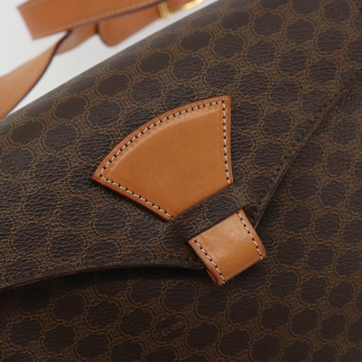 CELINE Macadam Canvas Shoulder Bag PVC Leather Brown Gold Auth YKZ1478A