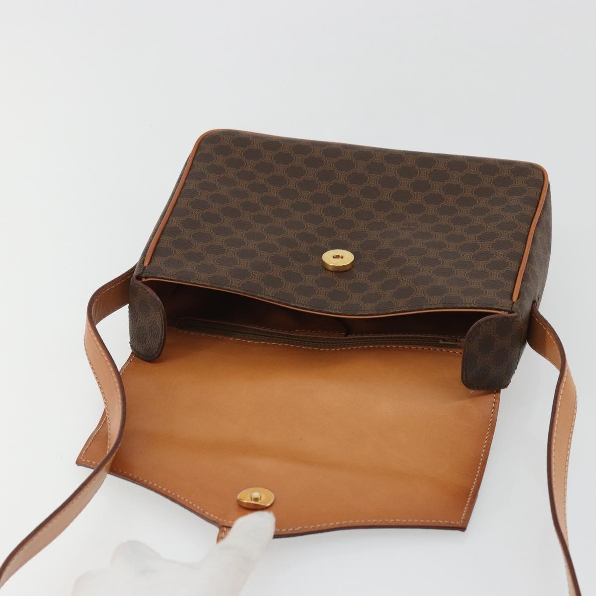 CELINE Macadam Canvas Shoulder Bag PVC Leather Brown Gold Auth YKZ1478A