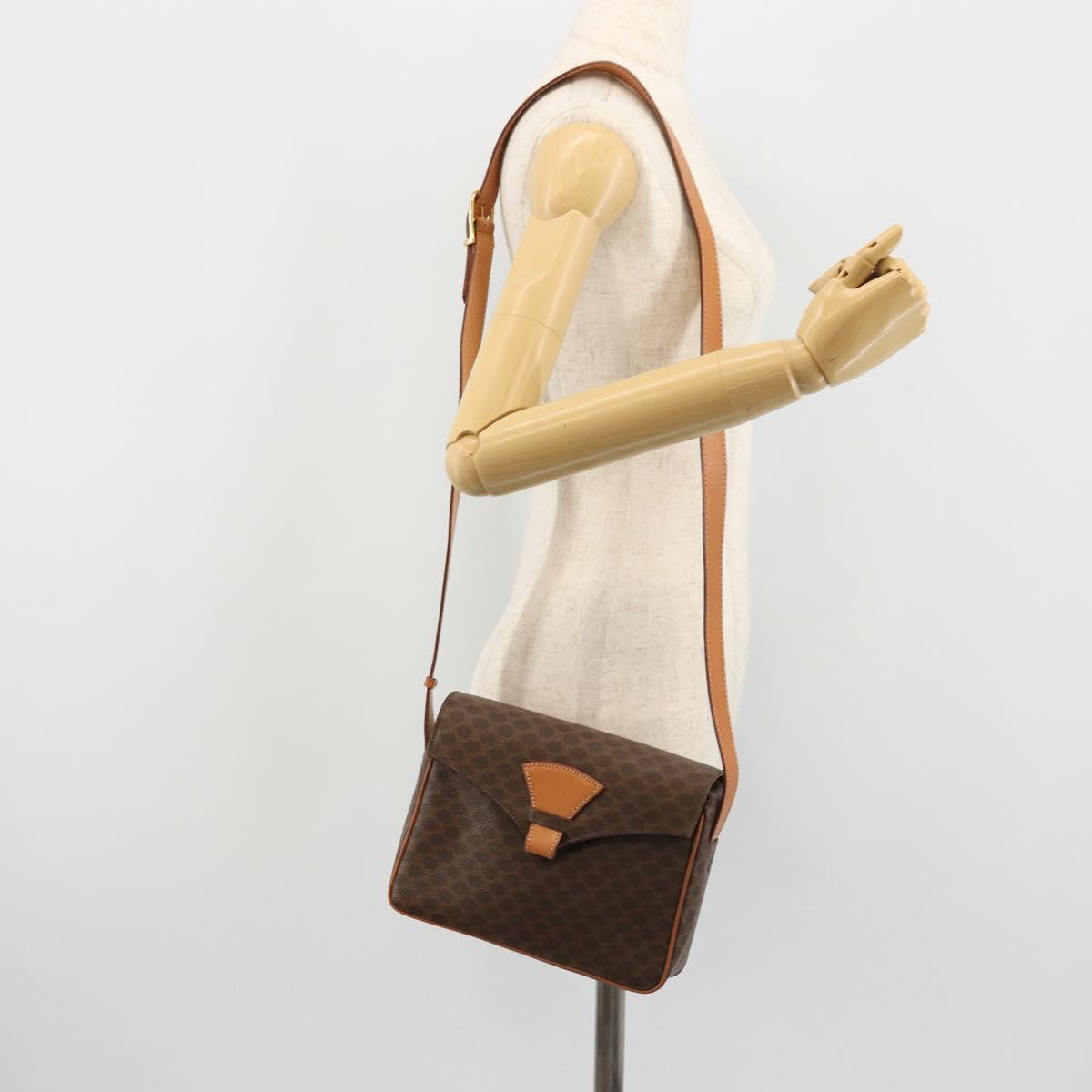 CELINE Macadam Canvas Shoulder Bag PVC Leather Brown Gold Auth YKZ1478A