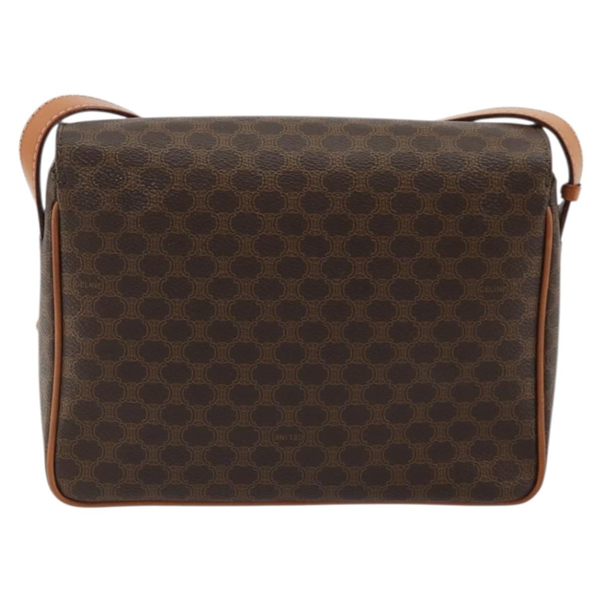 CELINE Macadam Canvas Shoulder Bag PVC Leather Brown Gold Auth YKZ1478A