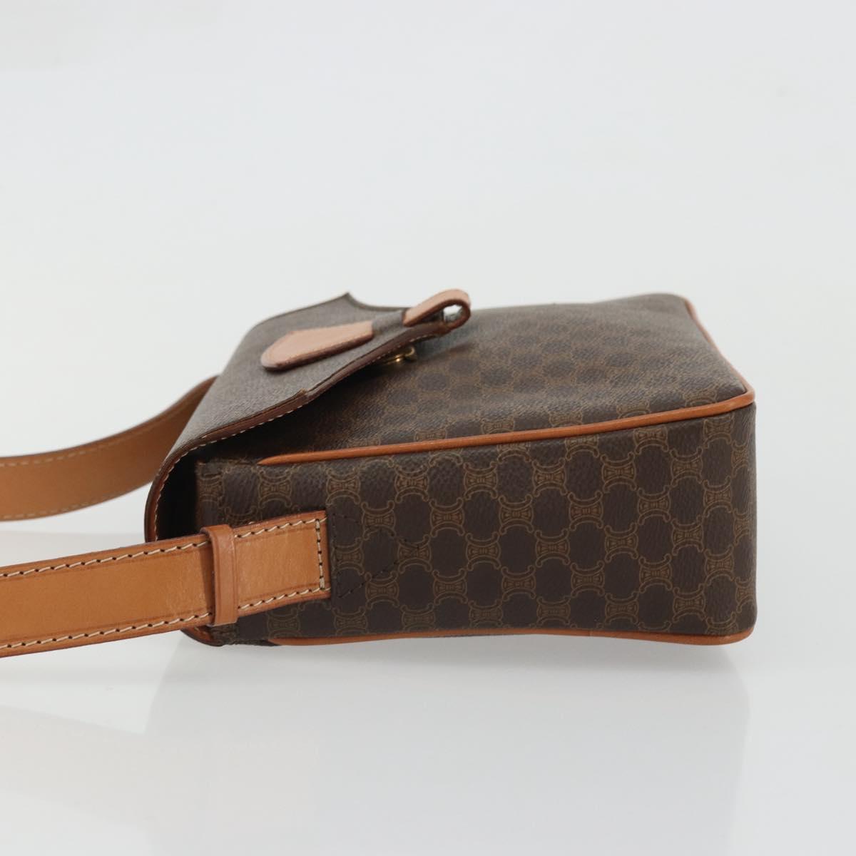 CELINE Macadam Canvas Shoulder Bag PVC Leather Brown Gold Auth YKZ1478A
