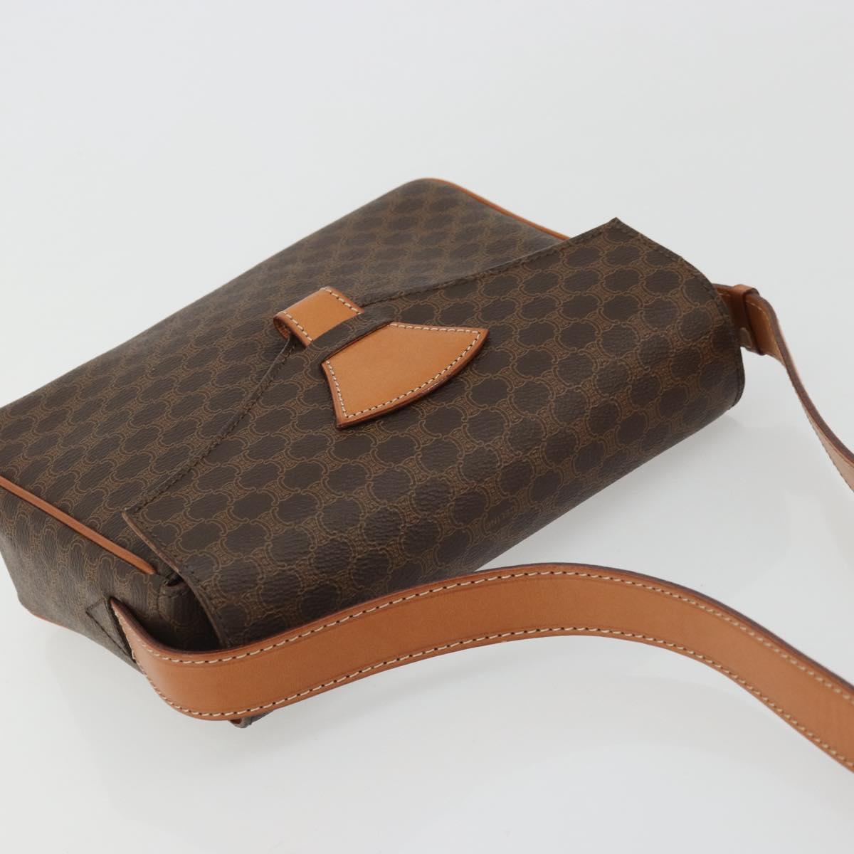 CELINE Macadam Canvas Shoulder Bag PVC Leather Brown Gold Auth YKZ1478A