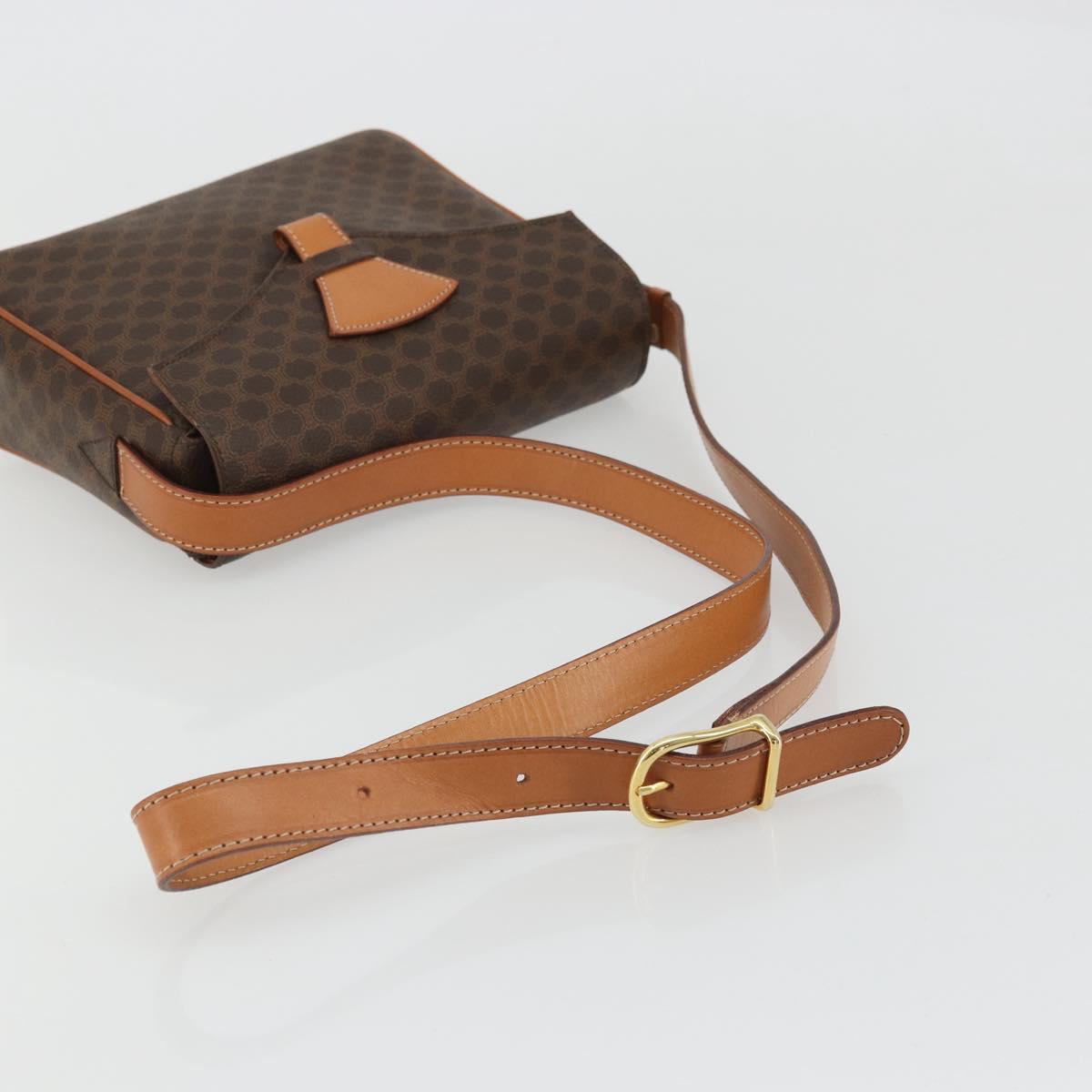 CELINE Macadam Canvas Shoulder Bag PVC Leather Brown Gold Auth YKZ1478A