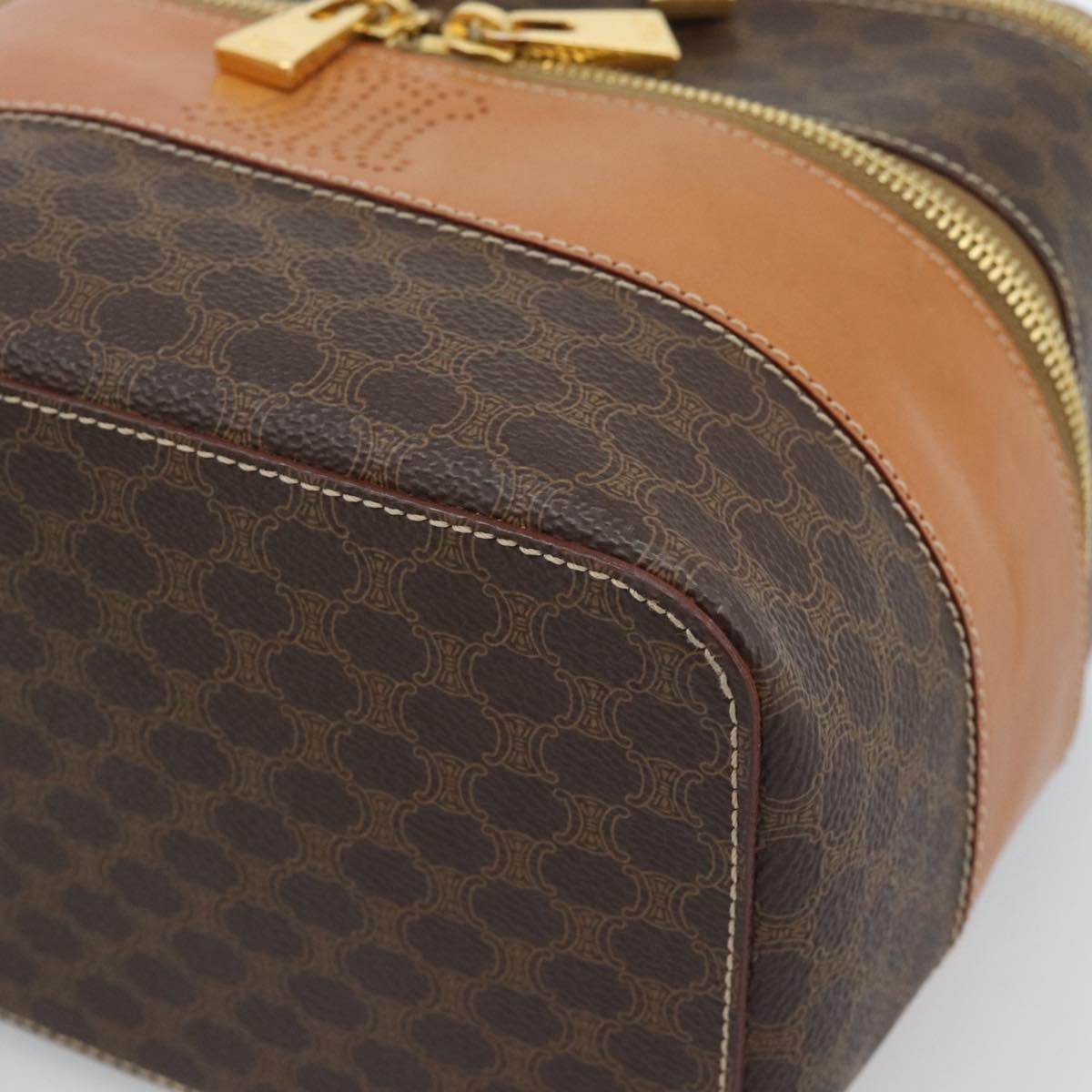 CELINE Macadam Canvas Vanity Hand Bag PVC Leather Brown Gold Auth YKZ1479A