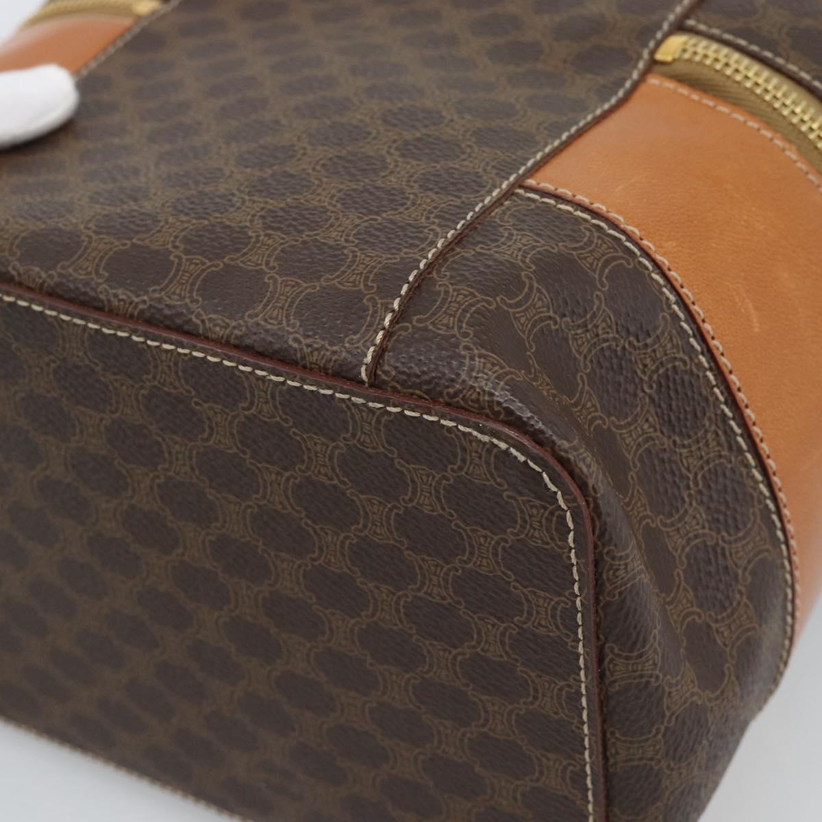CELINE Macadam Canvas Vanity Hand Bag PVC Leather Brown Gold Auth YKZ1479A