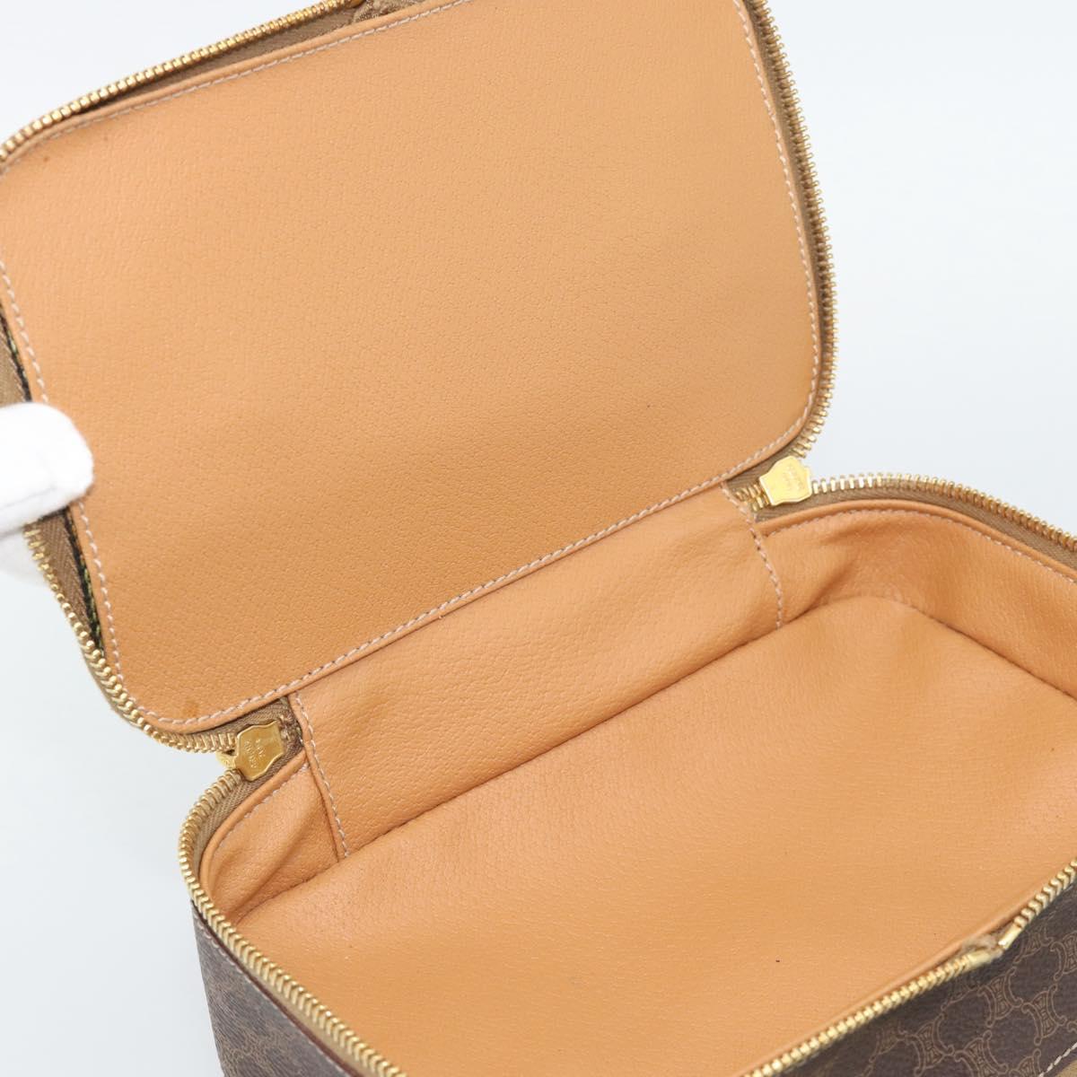 CELINE Macadam Canvas Vanity Hand Bag PVC Leather Brown Gold Auth YKZ1479A