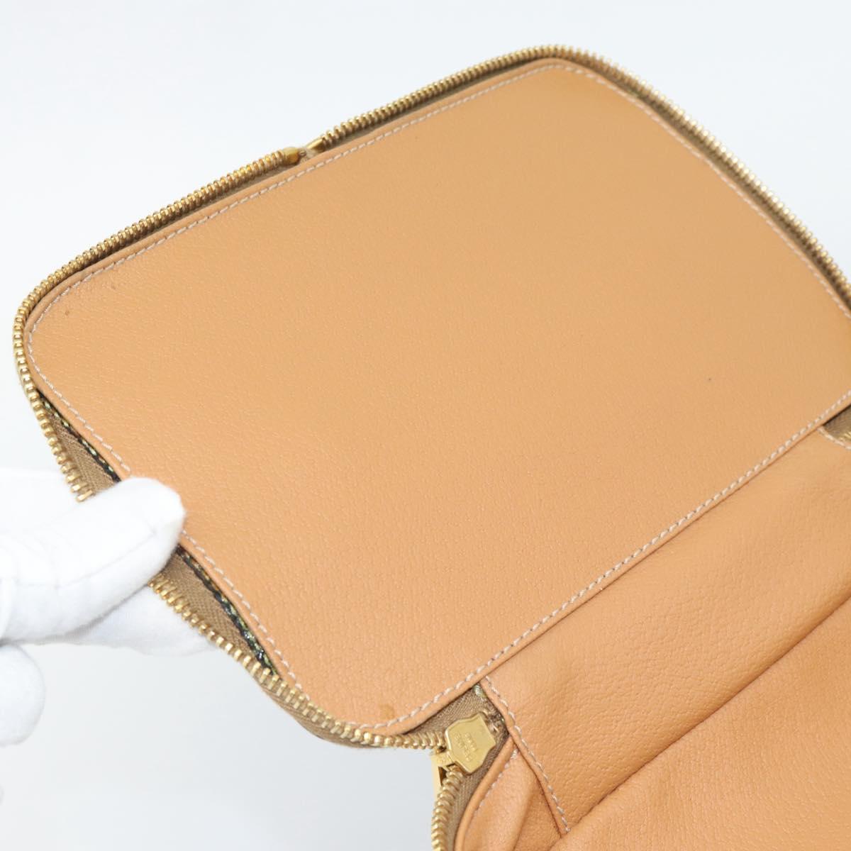 CELINE Macadam Canvas Vanity Hand Bag PVC Leather Brown Gold Auth YKZ1479A