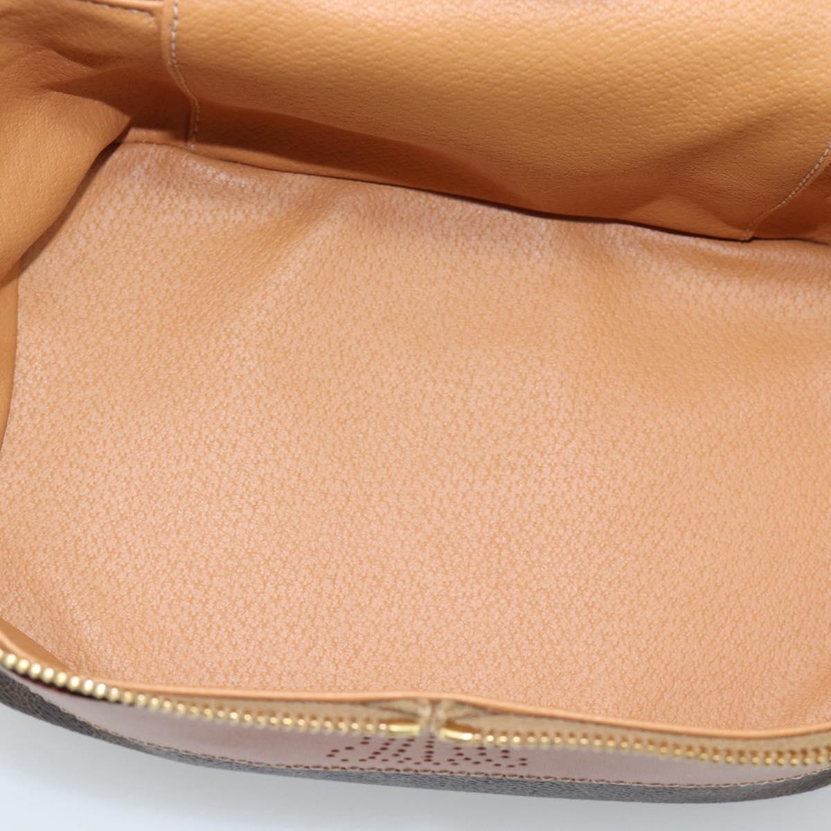 CELINE Macadam Canvas Vanity Hand Bag PVC Leather Brown Gold Auth YKZ1479A