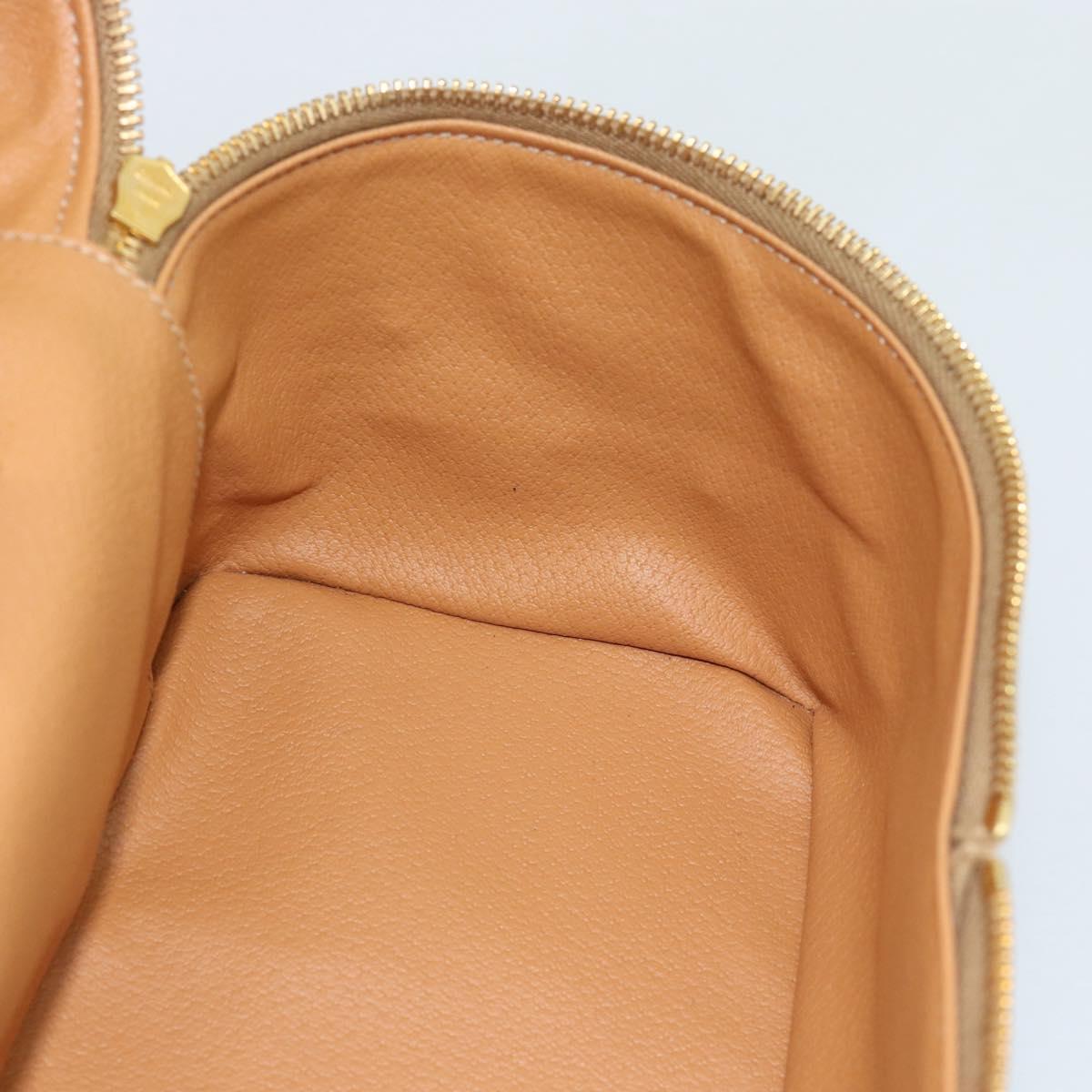 CELINE Macadam Canvas Vanity Hand Bag PVC Leather Brown Gold Auth YKZ1479A