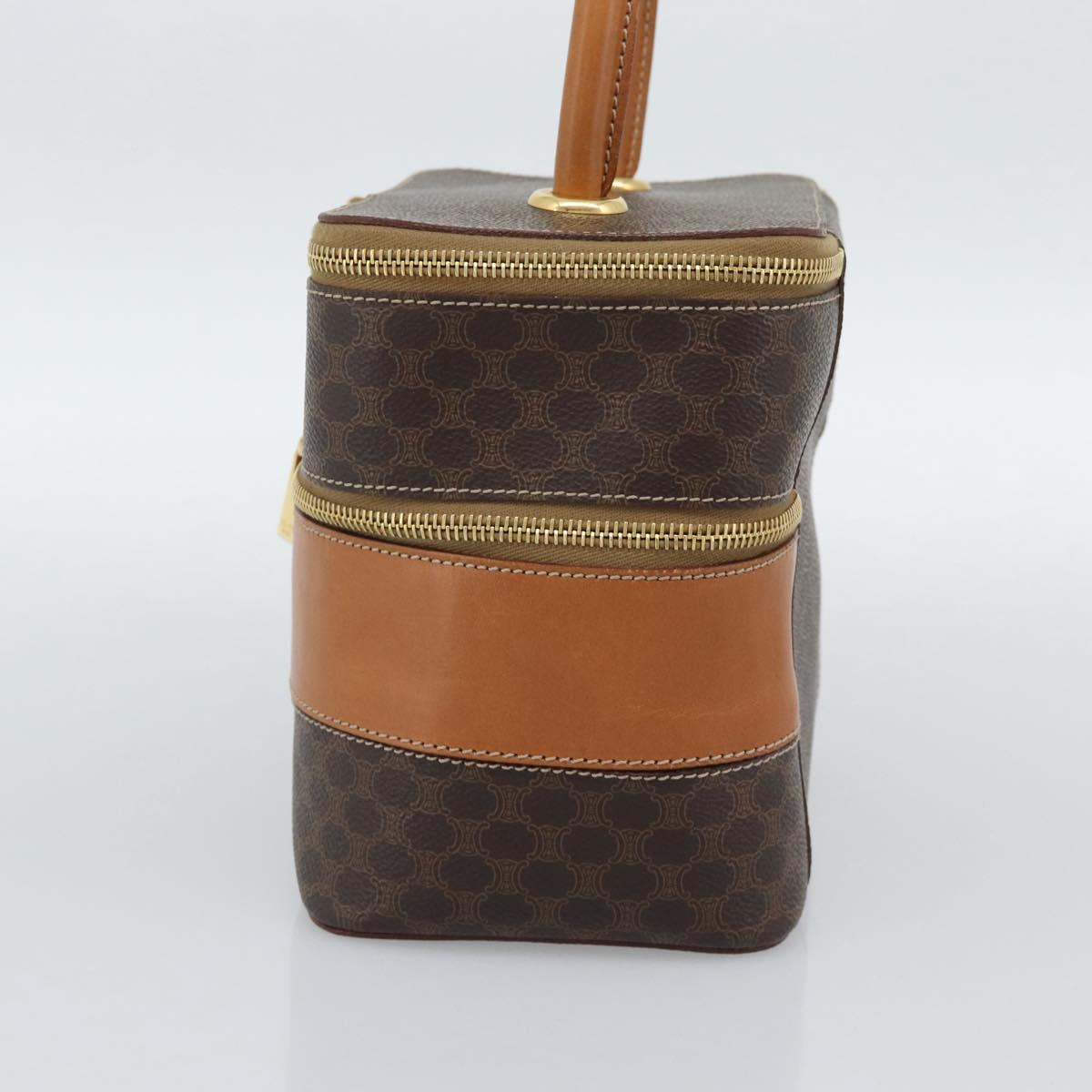 CELINE Macadam Canvas Vanity Hand Bag PVC Leather Brown Gold Auth YKZ1479A