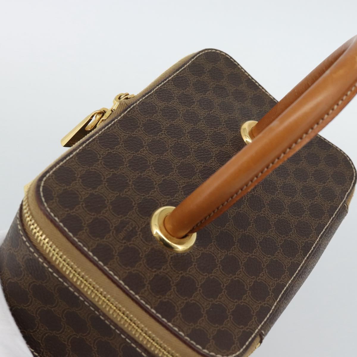 CELINE Macadam Canvas Vanity Hand Bag PVC Leather Brown Gold Auth YKZ1479A