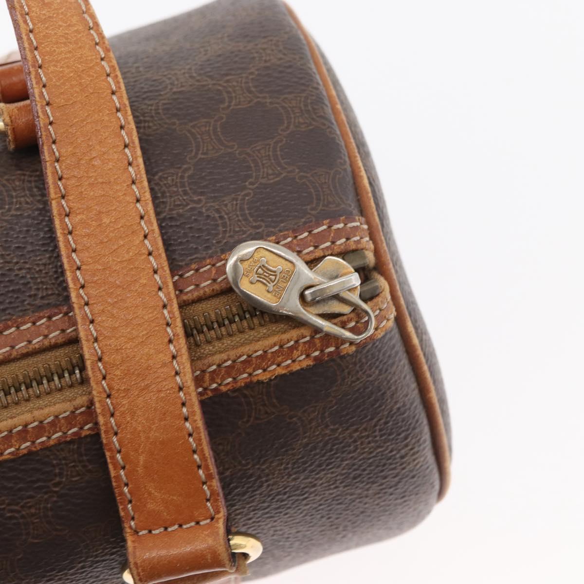 CELINE Macadam Canvas Shoulder Bag PVC Leather Brown Gold Auth YKZ1480