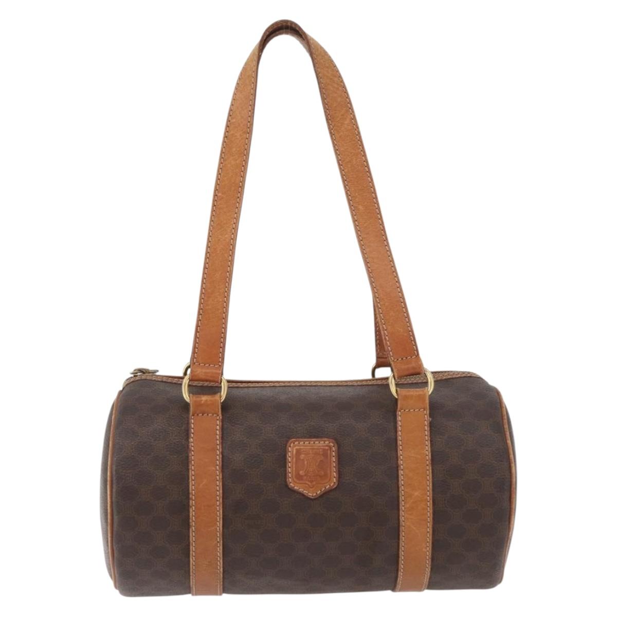CELINE Macadam Canvas Shoulder Bag PVC Leather Brown Gold Auth YKZ1480