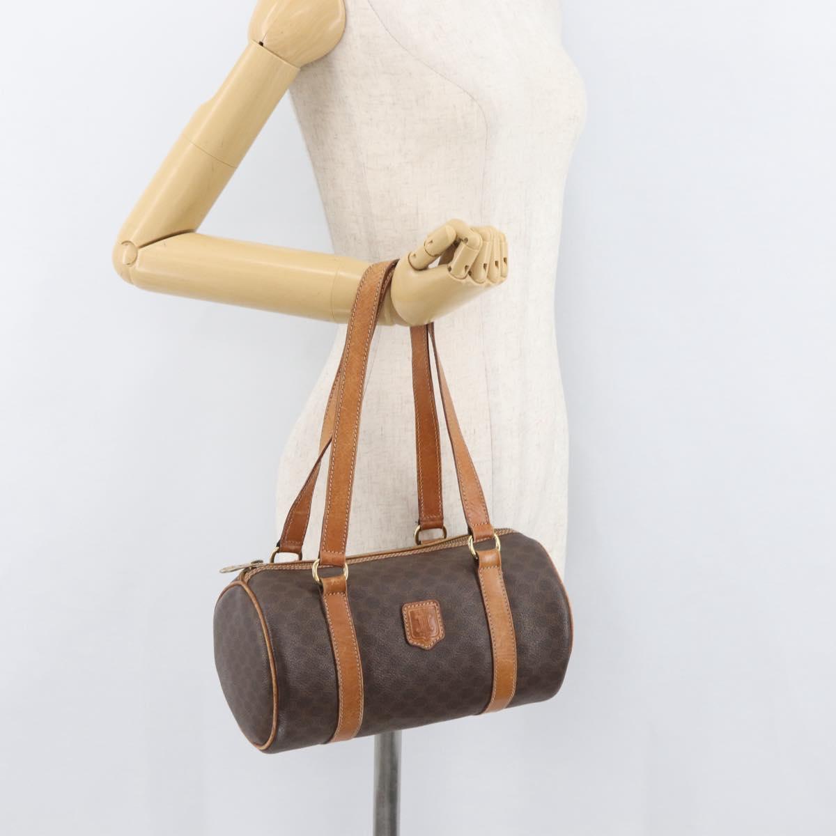 CELINE Macadam Canvas Shoulder Bag PVC Leather Brown Gold Auth YKZ1480