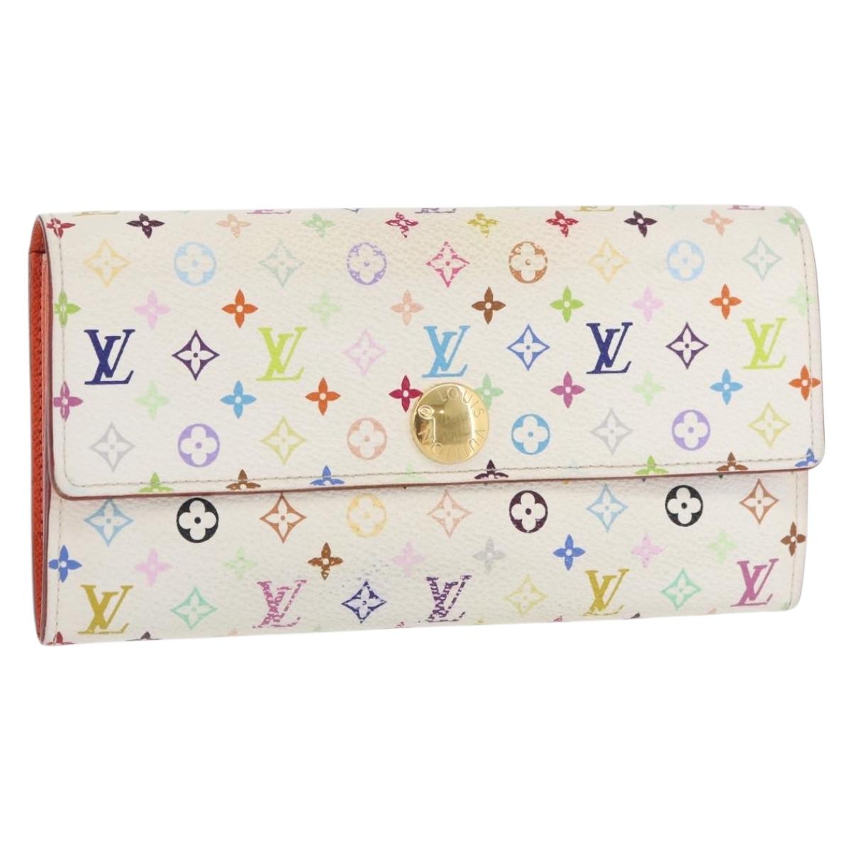 LOUIS VUITTON Multicolor Portefeuille Sarah Wallet White M93532 LV Auth YKZ1484