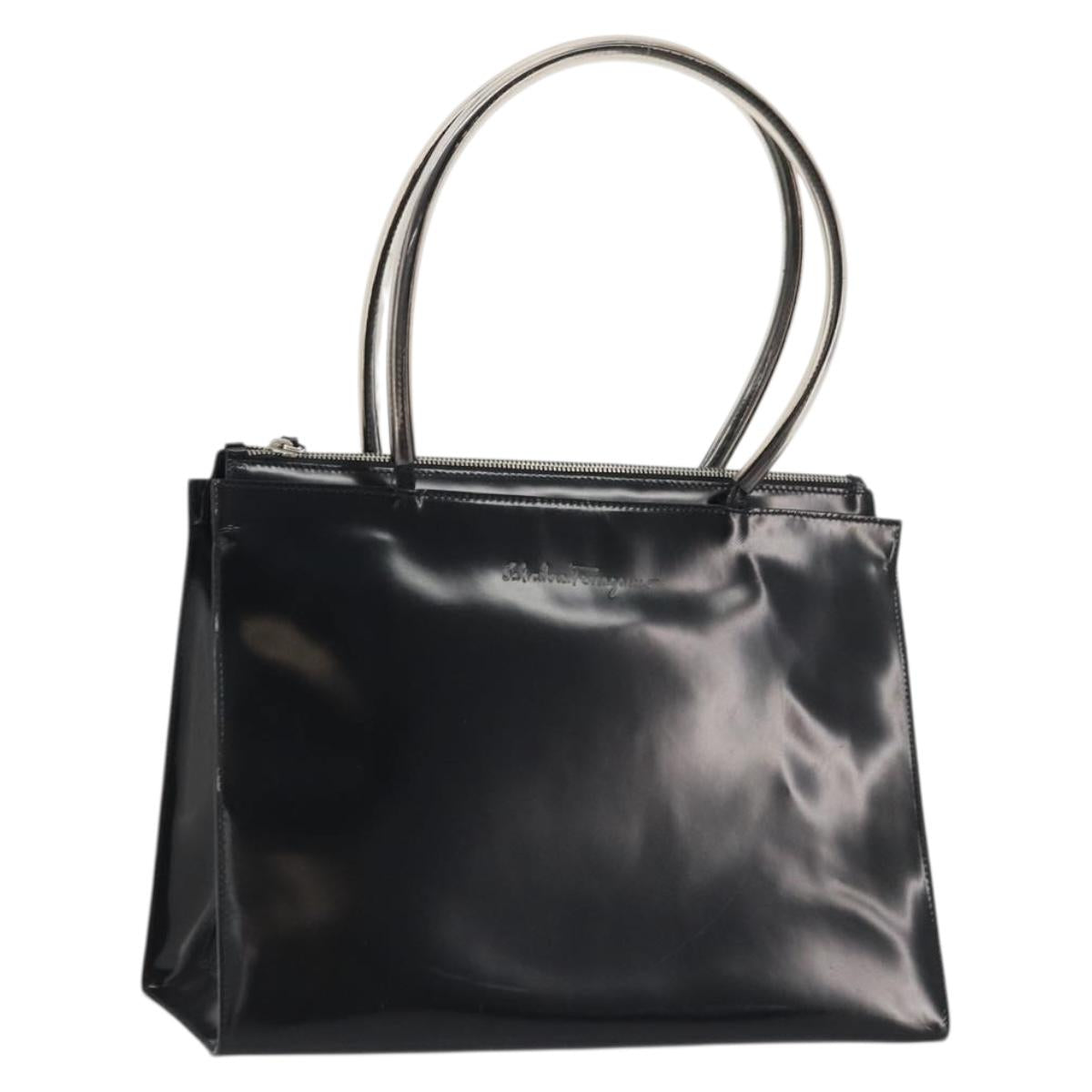 Salvatore Ferragamo Tote Bag Leather Black Silver Auth YKZ1497