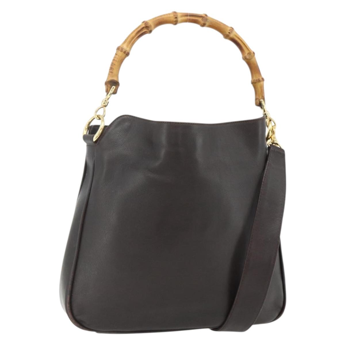 GUCCI Bamboo Hand Bag Leather 2way Brown Gold 001 2123 1638 Auth YKZ1498